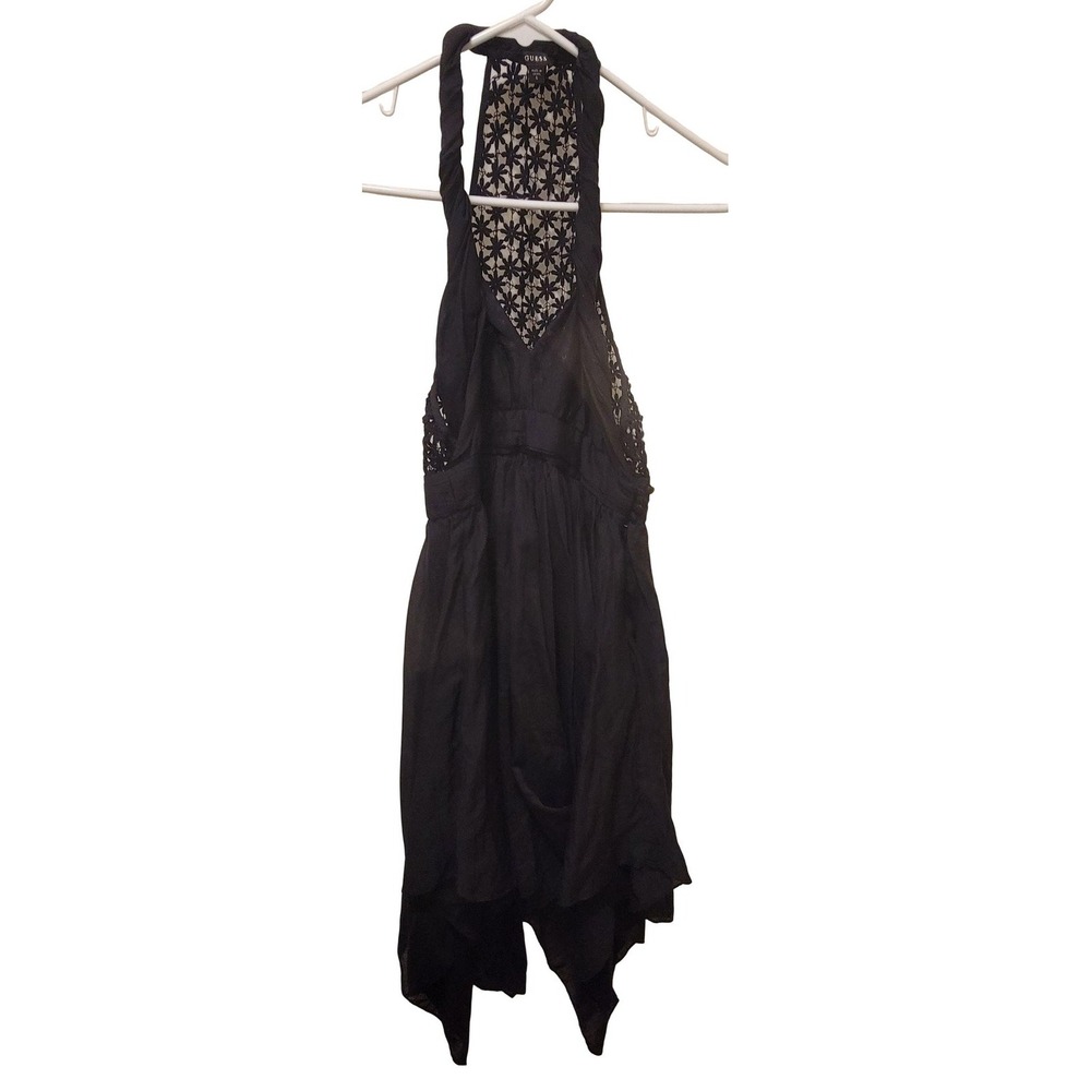Guess Dress Womens 6 Black Halter Crochet Lace Empire Asym Hem Whimsigoth